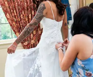 bride getting dressed